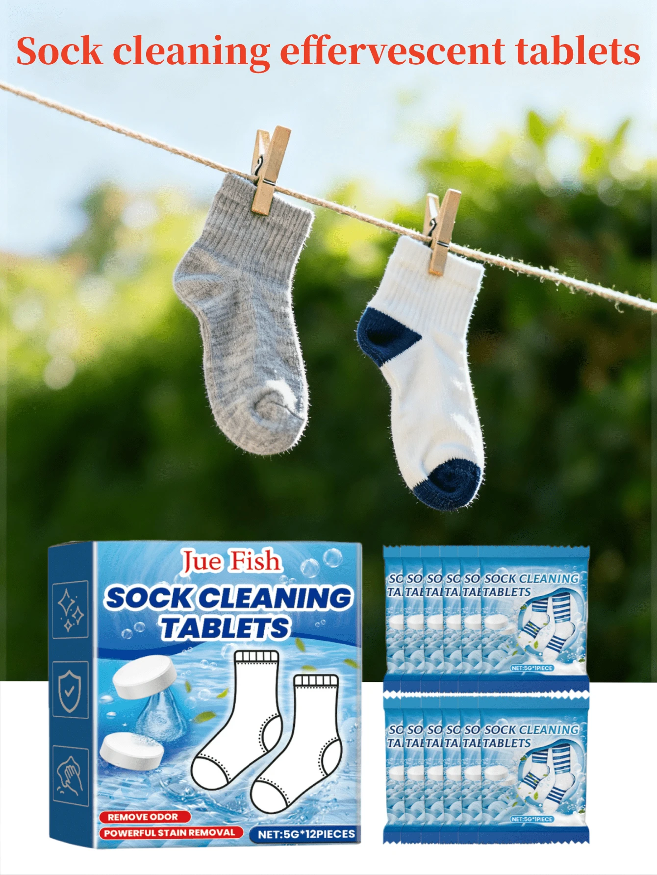 JUE FISH 1pc Sock Cleaning Wipes, Specially Designed To Clean Yellowed Socks, Smooth And Clean, Multi-Purpose Stain Remover Sheets