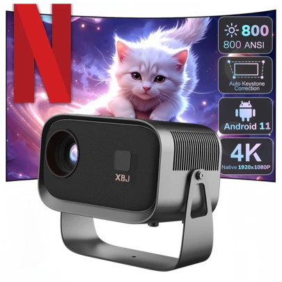 XBJ Projecteur De Bureau Intelligent 4K 2025. Projecteur De Cinéma Portable D'extérieur Avec Bluetooth 5.0 Et Android 11.0. Vidéoprojecteur Ultra HD Avec Calibrage Et Mise Au Point Motorisés Améliorés. Idéal Pour Les Voyages En Plein Air Et Les Garden-Parties. Un Projecteur Mobile Pratique Pour Le Travail Ou La Maison, Avec Une Projection Rapide Et Une Connexion Facile. Un Cadeau Idéal Pour Les Fêtes. Parfait Pour Halloween Et Noël.