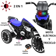 Joykoo Moto Montable Eléctrica para Niños Triciclo Híbrido con Luces y Sonido Recargable 6v Soporta hasta 30 kg - Azul - Ver 2