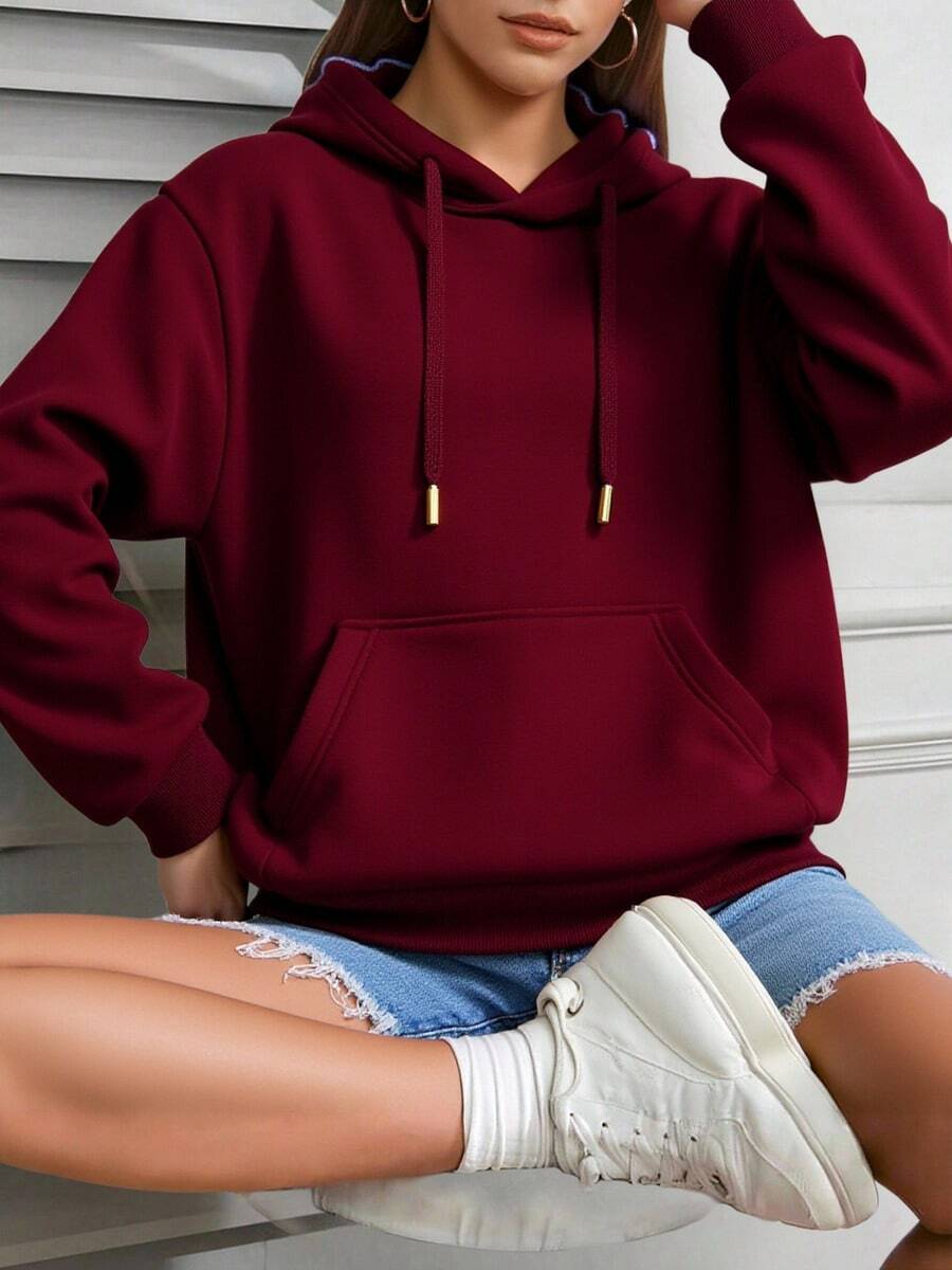 Sudadera con Capucha para Mujeres - Sudadera Básica y Confortable, Estilo Casual y Deportivo, Ajuste Holgado, Bolsillo Tipo Canguro, Prenda Ideal para Otoño-Invierno y Uso Diario. - Burdeos - Ver 1