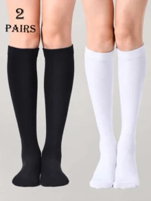 1/2/3/4 Pairs Of Women's Black And White Knee Long Socks, Outdoor Sports Socks, Casual Long Socks, Suitable For Outdoor Sports/Everyday Wear
