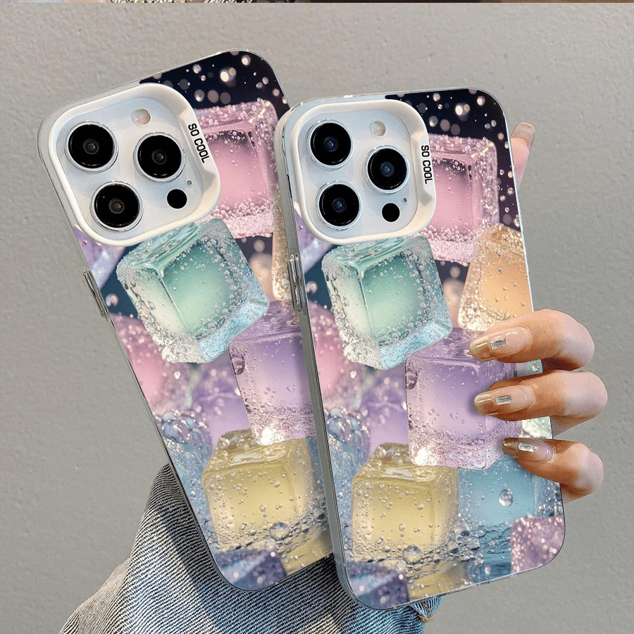 Colorful Ice Cubes Floating Bubbles Pattern Phone Case For IPhone 15 Pro Max | Shock-Resistant Protective Cover | And Unique Design - trắng - Xem 1