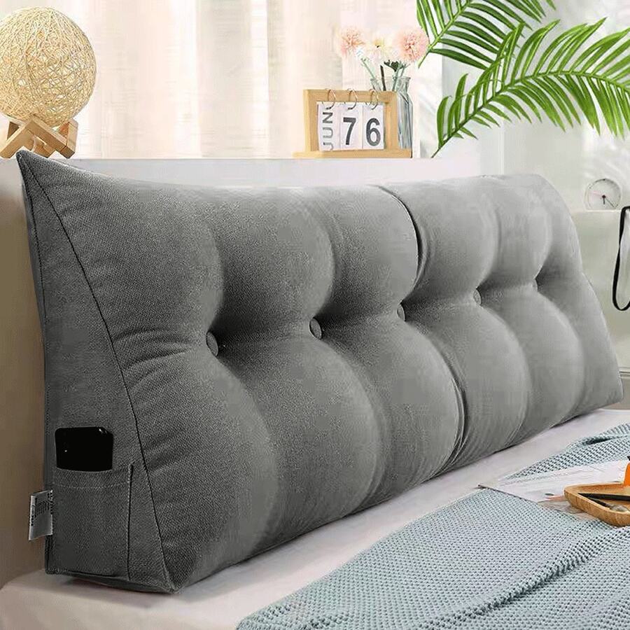 Reading Pillow, Ergonomic Triangular Backrest Cushion For Headboard, Backrest Cushion With Removable Cover With Zipper, Lumbar Support Pillow For Bed And Sofa - Xám - Xem 1