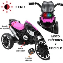 Joykoo Moto Montable Eléctrica para Niños Triciclo Híbrido con Luces y Sonido Recargable 6v Soporta hasta 30 kg - Rosa - Ver 2