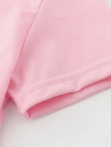 Camiseta 100% algodón Navidad Muñeco de nieve gorro de Santa Reno cuello redondo para Mujer - Rosa Pálido - Ver 3