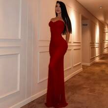 女式时尚优雅性感网眼拼布透视吊带裙，夏季 - 紅色 - 查看 3