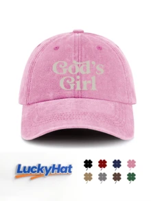 1 Pc God's Girl Print Washed Baseball Cap For Men&Women, Classic Casual Stylish Vintage Soft Sweatband Adjustable Size Lightweight Versatile Vintage Dad Hat, Suitable For Outdoor Sports Daily Wear Party Vacation Beach Holidays Perfect As A Gift For Families And Friends