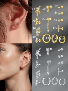 8pcs Stainless Steel Ear Ring  Tragus Cartilage Hoop Cartilage Earring Stud Ear Bone Stud CZ Serpentine Butterfly 16G Body Piercing Jewelry Mix And Match Stylish, Simple And Comfortable To Wear - Ear Bone Studs - View 5