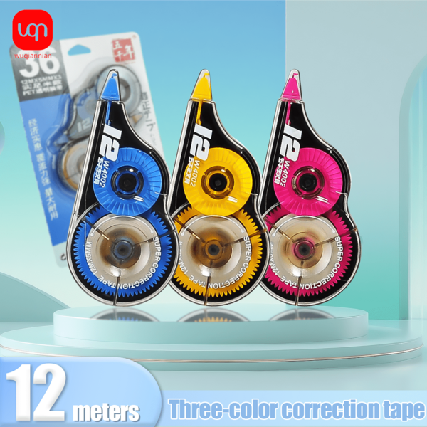 WUQIANNIAN (WQN) 3/6 Stücke hochwertige farbige leise Korrekturband, 12 Meter lang, mit langanhaltend Klebstoff und glatter Druckausführung, zum Korrigieren von Textfehlern, Bürobedarf, Schulanfangszeit