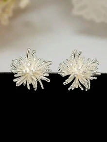 1Pair Gold Plated Sunburst Stud Earrings - Rhinestone Firework Statement Earrings For Women, Hypoallergenic Daily & Party Jewelry