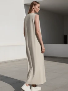 Đầm ôm sát không tay cổ tròn màu trơn thời trang thường ngày cho mùa xuân - Màu be - Xem 2