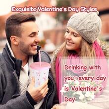 20/10 Pack 24oz Bow Plastic Cups With Straw And Lid, Pink Blue Reusable Travel Tumbler Cups, Heart-Shaped Pattern Iced Coffee Drink Cup, Suitable Birthday, Festival, Wedding, Anniversary And Party Supplies Valentine's Day,, Mother's Day, Halloween And Graduation Season Gifts - 藍色 - 查看 6