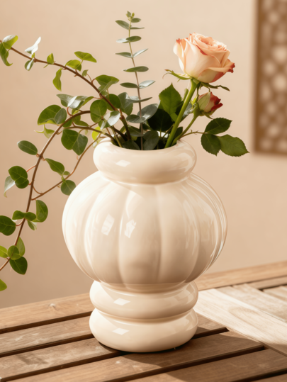 1pc 6.6in Handmade Modern White Nordic Style Ceramic Vase, Round Pampas Large Decorative Table Vases, Boho Home Decor,Alternative Wallpaper Shabour/Statues Suitable For Kitchens, Bathrooms, Homes Wedding, And Dining Tables Natural Response Flowers Statue Dried Fresh Flowers For Centerpiece