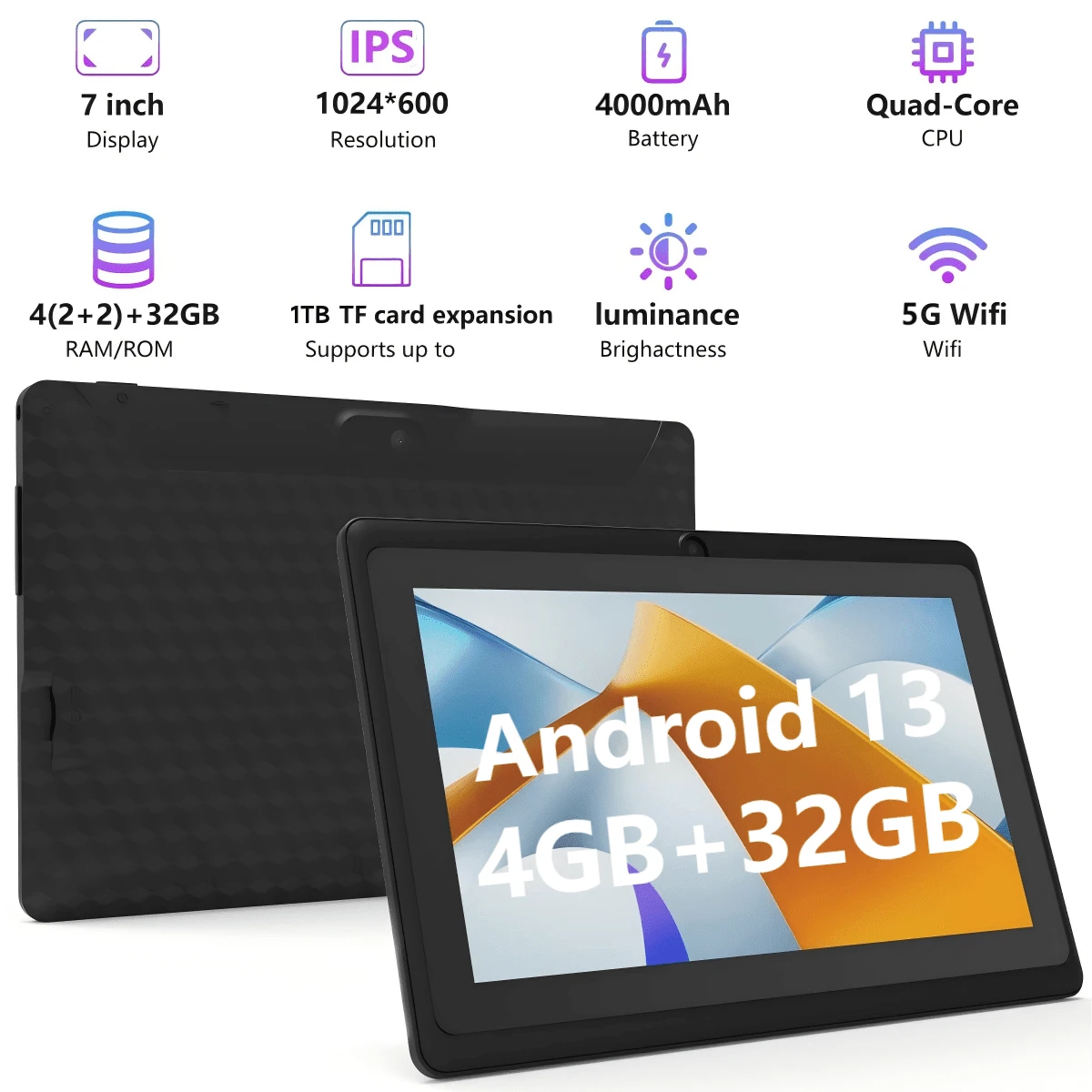 Children'S 7-Inch Tablet Computers, Children'S Tablet Computers And Wi-Fi 4GB RAM, 32GB Roma, Dual Cameras, Parental Control, Jpa Preinstallate For Children'S Education, Games, Tablets And Holiday Gifts For Taking Care Of Children, Children'S Gifts For Birthday Celebrations, Gifts, Open Perfect Gifts For Schools, Gifts - Multicolor - View 1