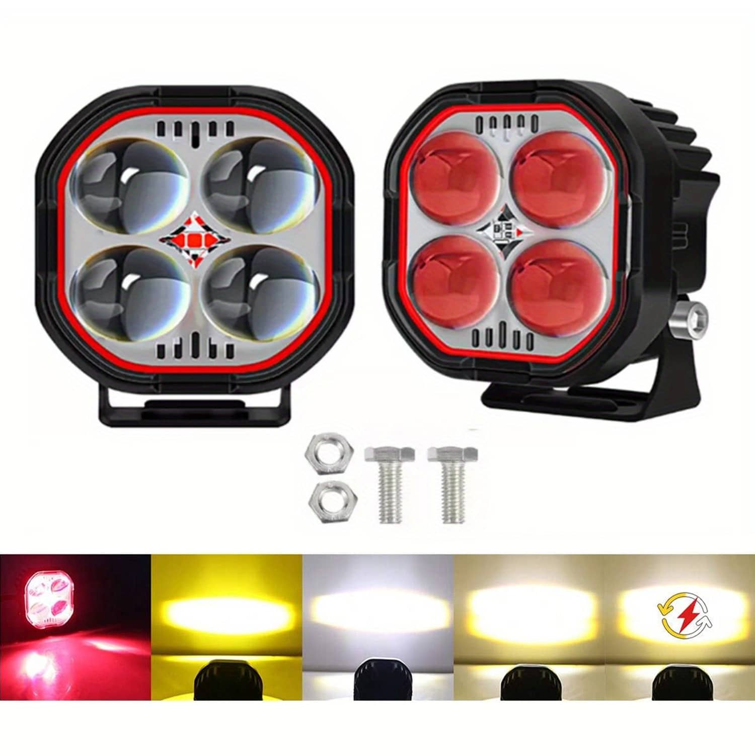2 Pieces Magnifying Glass Headlights LED Spot Light 5 Modes With Strobe Devil Eye For Motorcycle And Car - Black - View 1