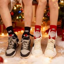 3D Eyes Cartoon Magnetic Design Christmas Socks - Cute Hand In Hand Small Leg Socks, Playful Holiday Socks, Valentine's Day, Thanksgiving, New Year, Novel Christmas Clothing, Christmas Enthusiasts, Gift Shoppers, Suitable For Various Festivals