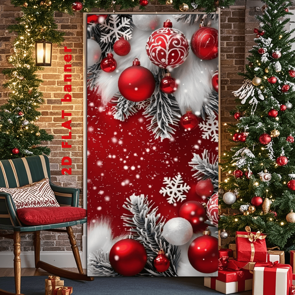 Merry Christmas Door Banner - 35.4-Inch X 70.8-Inch Polyester Cover, Featuring Tree And Decorative Designs, Perfect For Both Indoor And Outdoor Holiday Decorations
