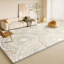 1pc Velvet, 850 Grams Per Square MeterLarge Vintage Velvet Area Mat - Soft, Washable, Non-Slip Polyester Blend With Intricate Floral Patterns In Beige & White, Perfect For Living Room, Office, Or Garden Decor, Rugs For Living Room - Multicolor - View 14