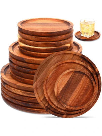 1 Piece Of Retro Wooden Decorative Tray, Round Candlestick Base, Tabletop Storage Tray, Perfume Tray, Bathroom Tray, Wooden Tray For Tableware, Cake Tray, Kitchen Tray, Birthday Display Stand, Garden Tray, Cupcake Tray