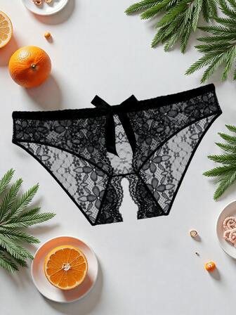 AB. Sexy Lingerie Panties, Luxury Bow Design, Soft Lace Underwear, Plus Size Triangle Briefs, Open Crotch Panties, Fashionable T-Pants, Soft Lace Fabric, Plus Size Design With Good Fit, Sexy Open Crotch Design With Transparent Lace Trim, Low-Rise Seamless Cut, Fashionable For Nightclub, Honeymoon, Daily Wear. Same Style As Influencers And Supermodels