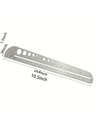 Multi-Functional Stainless Steel Profiled Ruler Large Graduated Office Compass Protractor Hexagonal Outdoor Tool Leather Tool Multi-Functional Ruler With Large Graduations And Hexagonal Design For Office, Leatherworking Projects, Measuring Tool