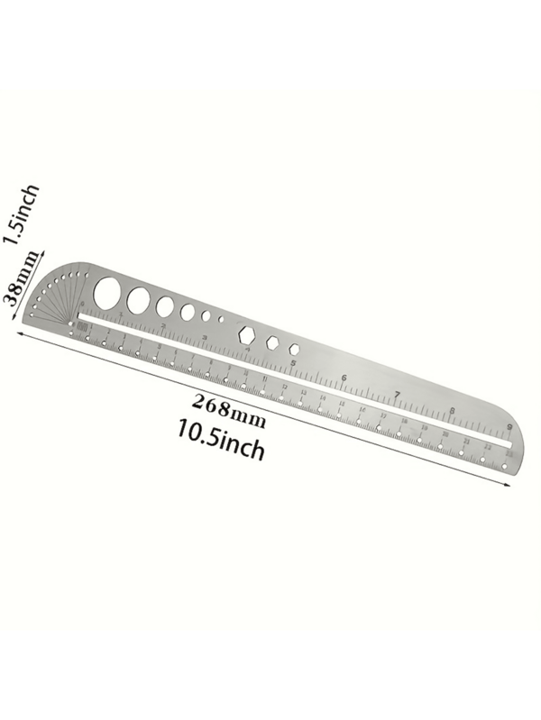 Multifunktionaler Edelstahl profilierter Lineal Großer graduierter Büro Kompass Winkelmesser Hexagonales Outdoor-Werkzeug Leder Werkzeug Multifunktionaler Lineal mit großen Graduierungen und hexagonalem Design für Büro, Lederarbeiten, Messgerät