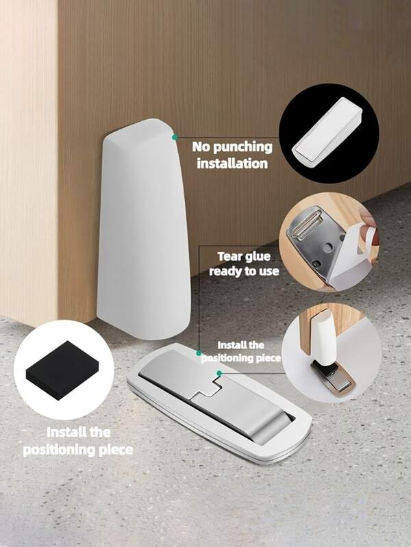 1 pieza Bloqueador de puerta silencioso y sin perforación para evitar colisiones, tope de puerta plegable, abrazadera de puerta a prueba de viento y antideslizante, artefacto tope de puerta para evitar que la puerta se sacuda, tope de puerta exquisito, construcción de metal resistente