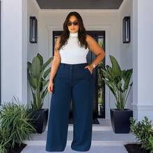 GUECO BRAND Women's Plus Size High Waist Tailored Pants Shape The Butt Comfortable Elegant Versatile - Màu xanh hải quân - Xem 4