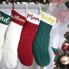 1pc Customized Embroidered Christmas Stocking, Christmas Tree Decor, Large Capacity Storage Sock, Can Be Engraved With Name/Letter, Knitted, Fireplace Hanging Decor, Holiday Home Decor, Christmas Party Decoration, Santa Claus Sock, Christmas Gift Bag, Gift For Family And Friends, New Year Room Decoration