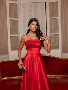 Long Strapless Dress Graduation Party Wedding Night - Rojo - Ver 2