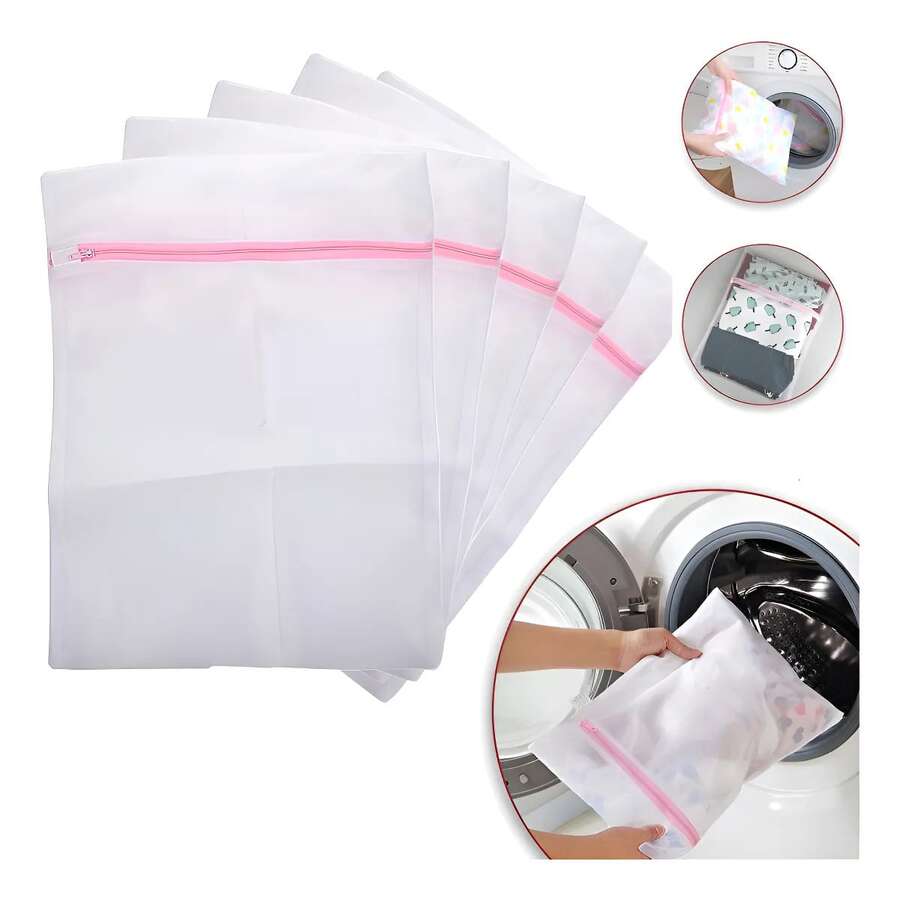 Kit 5 Sacos Lavar Roupa Intima Lingerie Delicada Zíper 40x50