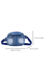 1pc Girls' Solid Color Denim Zipper Closure Fashion Chest Bag/Waist Bag/Crossbody Bag, Suitable For Daily Use All Seasons - A - View 4