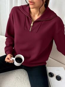 Sudadera con Capucha para Mujer - Sudadera de Media Apertura con Cremallera Metálica, Tejido Suave y Transpirable, Corte Slim y Atractivo, Disponible en Varios Colores, Ideal para Estilo Casual y Semi-Formales. - Borgoña 1 - Ver 3