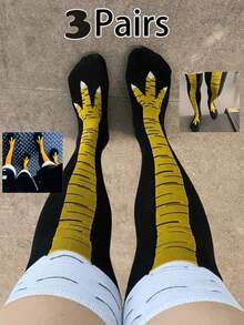 6pcs/3pcs Chicken Claw Pattern Over-The-Knee Socks, Fun & Comfortable, Women's Long Socks, Novelty Party Socks, Christmas Socks, Funny Socks, Suitable For Outdoor Sports, Camping With Friends And Family, Holidays And Gifts (2/4/6 Pairs) - Multicolor - View 1