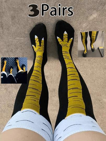 6 piezas/3 piezas Calcetines sobre la rodilla con estampado de garra de pollo, divertidos y cómodos, calcetines largos para mujer, calcetines de fiesta novedosos, calcetines navideños, calcetines divertidos, adecuados para deportes al aire libre, campamento con amigos y familiares, vacaciones y regalos (2/4/6 pares)