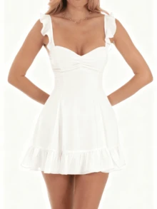 Women Y2k Graduation Mini Dress Ruffle Hem Lace Short Dress Flowy A Line Tie Back Dresses Party Clubwear - 白色 - 查看 1