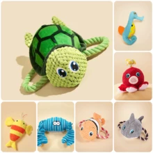 乌龟狗咬胶玩具、海洋动物狗咬胶玩具、小狗出牙卡通吱吱叫狗玩具、可爱毛绒狗玩具、宠物玩具、适合小型、中型、大型犬、猫咪、万圣节、圣诞节、新年的狗互动玩具