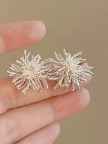 1Pair Gold Plated Sunburst Stud Earrings - Rhinestone Firework Statement Earrings For Women, Hypoallergenic Daily & Party Jewelry