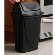 Bote de basura de plástico, con tapa balancín. Capacidad 14 litros, bote de basura para cocina, baño, dormitorio - Negro - Ver 1