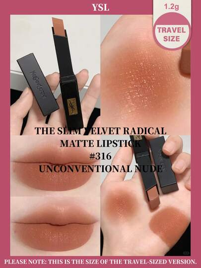  Travel Size-1.2g- #316/#3126: YSL Slim Matte Lipstick, Velvet Matte Texture, Warm Red Pear Shade, Luxury Aura, Versatile For Daily Work