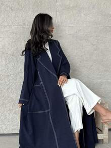 عباءة نسائية بتصميم كتل اللون الأنيق - الأزرق - مشاهدة 1