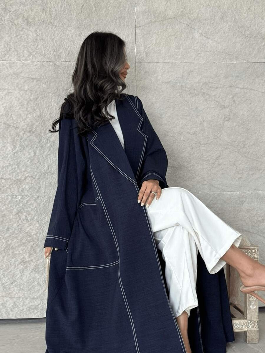 عباءة نسائية بتصميم كتل اللون الأنيق - الأزرق - مشاهدة 1