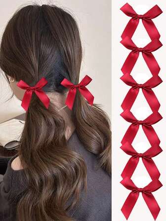 2pcs/6pcs/12pcs Red Bow Hair Scrunchies, High Elasticity Hair Ties, Everyday Hair Accessories, Home Beauty Women Accessory Gifts ,Gym Sport Outfit, Claw Clips, Hair Claws, Hair Slide, Hair Barrettes
