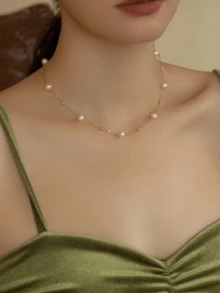 1pc Faux Pearl Chain Beaded Necklace, Suitable For Weddings And Formal Events