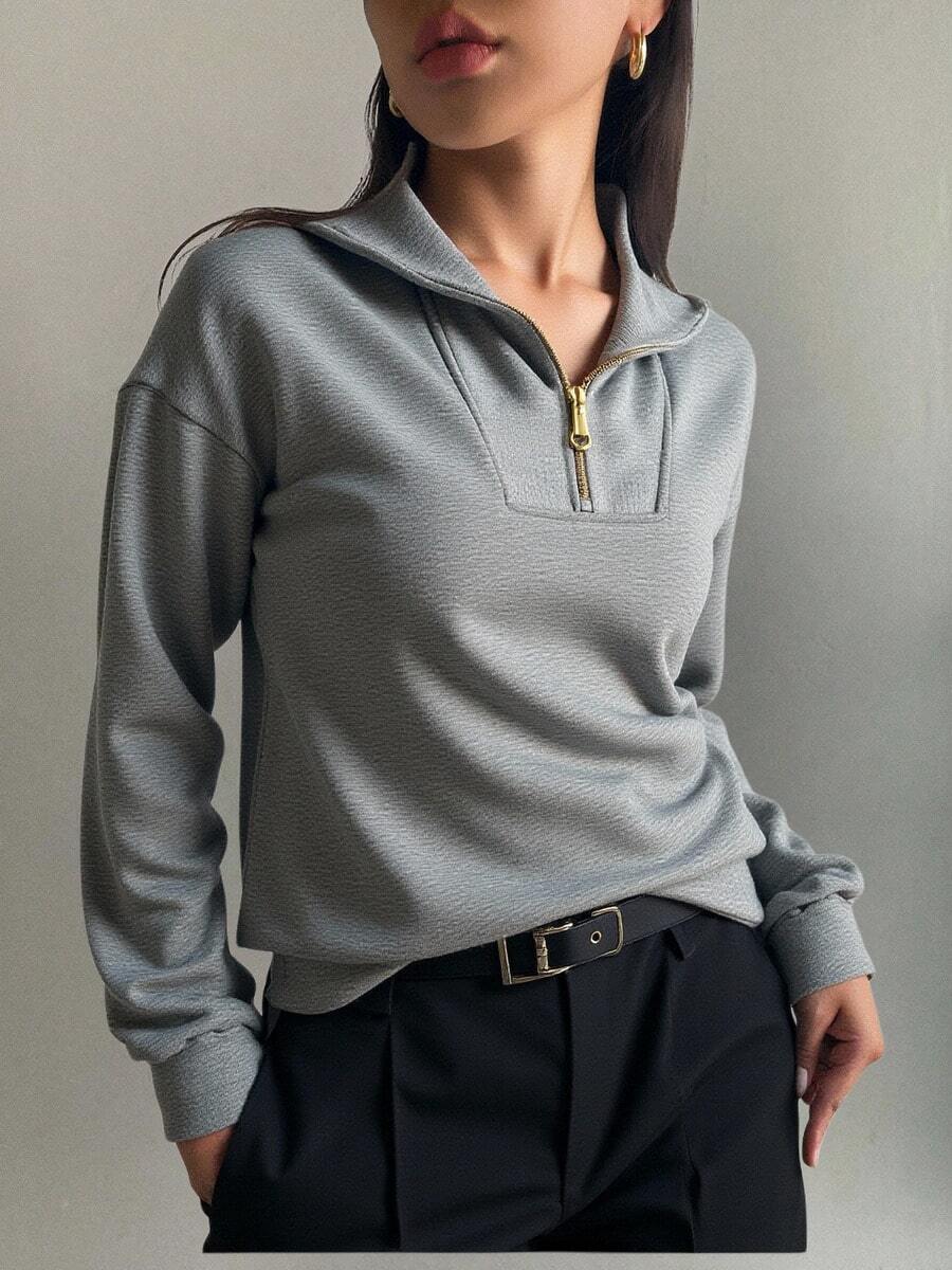 Sudadera con Capucha para Mujer - Sudadera de Media Apertura con Cremallera Metálica, Tejido Suave y Transpirable, Corte Slim y Atractivo, Disponible en Varios Colores, Ideal para Estilo Casual y Semi-Formales. - flor gris - Ver 1