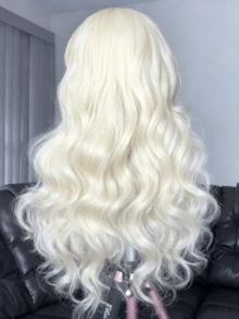 Put On And Go Platinum Blonde Colored Glueless Wig Human Hair 13x4 HD Transparent Lace Front Wigs Human Hair Pre Plucked Body Wave Wig 250 Density Water Wave Lace Closure Wig Human Hair For Women Perfect - 鉑 - 查看 4
