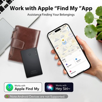 Localizador de tarjetas de billetera AirTag de Apple, rastreador GPS, alarma anti-pérdida de AirTag, localizador de billetera, tarjeta delgada y portátil que se puede colocar en la mochila, la billetera, etc., compatible con carga magnética, compatible con la aplicación "Buscar" de Apple para encontrar con un solo clic, rastreo preciso remoto, batería de larga duración, adecuado para personas mayores, mascotas, automóviles, llaves, equipaje y otros seguimiento y localización anti-pérdida
