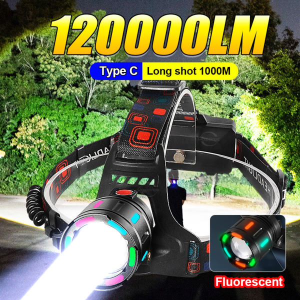 120.000 LM Ultra leistungsstarke LED Stirnlampe, wiederaufladbar, 18650, Outdoor Wasserdicht Arbeitsscheinwerfer, super hell für Nachtfischen Laterne