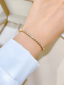 1 pieza Elegante pulsera de acero inoxidable con rhinestones, joyería brillante y de moda para mujeres, adecuada para fiestas y citas de mujeres - Pulsera - Ver 3