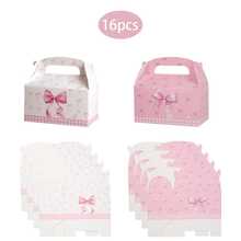 Christmas Bow Print Gift Box With Handle, Pink Paper Packaging Box For Christmas Decoration Holiday Party Favors, Birthday, Wedding Gift Packing Supplies  ﻿ - Pink - View 8